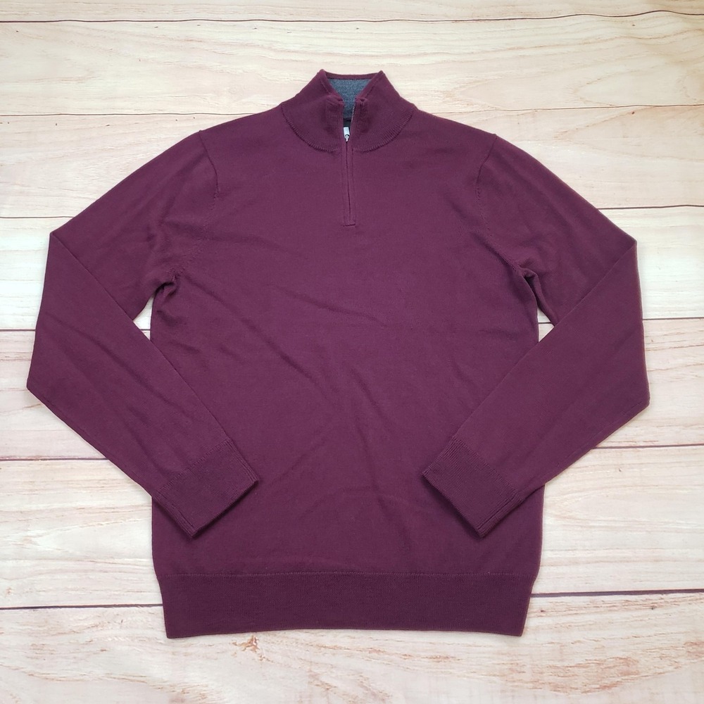 NWOT Nordstrom Sweater Men Small Red Merino Wool 1/4 Zip Mock Neck Knit Pullover